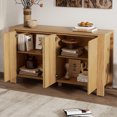 thumbnail image 1 of 59'' Buffet Cabinet with Storage, 4-Door Retro Kitchen Sideboard with Adjustable Shelves, Solid Wood Console Table for Living Room, Natural, 1 of 7