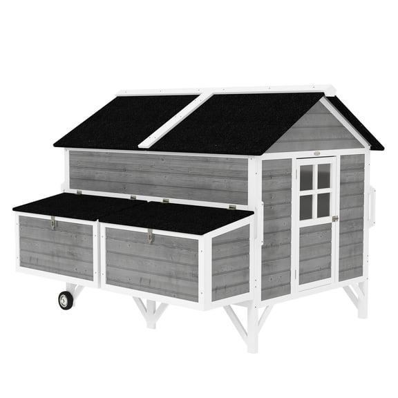 59" Chicken Coop with Wheels, 2 Nesting Boxes, Chicken Tractor for 4-6 Chickens - Portable Outdoor Hen House, Gray