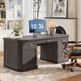 thumbnail image 1 of 59" Classic Executive Desk with Storage,  Executive Desk with Charging Station, Keyboard Tray, 3 Drawers & 2 Cabinet Storage & 2 Pedestals, Easy Assembly, Black, 1 of 9