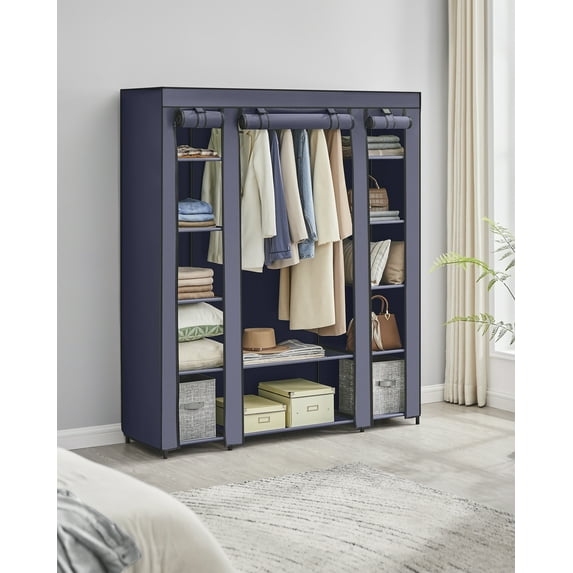 59" Closet Wardrobe Portable Closet Storage Organizer Clothing Rack Shelf with Non-Woven Fabric Cover for Bedroom Dark Blue