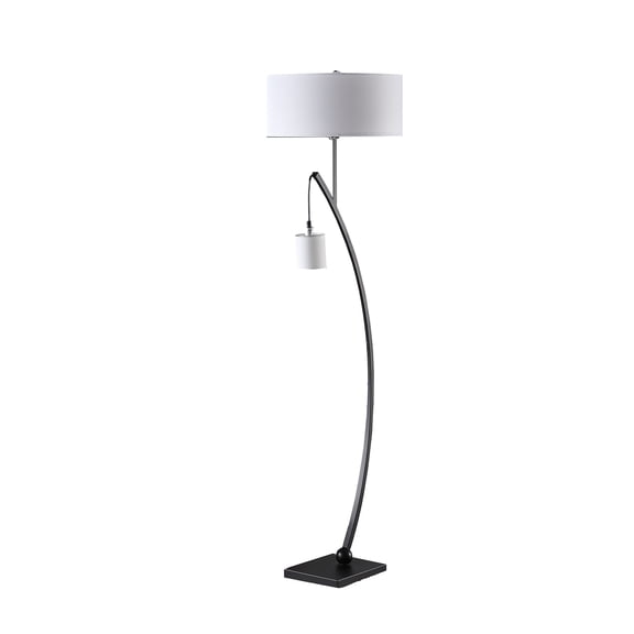 59" Contemporary Dual Black Arc Floor Lamp with Hanging Pendulum, Metal