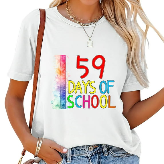 59 Day of School Teacher Back To School Student Short Sleeve Top with a Twist - Women's Graphic Tee for the Ultimate Summer Look