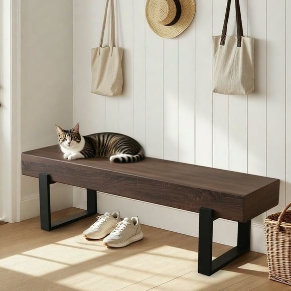 59" Dining Bench, Bed Bench, Industrial Shoe Bench, Entryway Bench, Dark Walnut