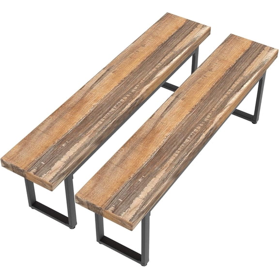 59" Dining Bench Set of 2 for Kitchen, Bedroom, or Entryway  Industrial-Style Wooden Bench with Metal Frame (Brown)