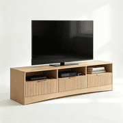 59" Entertainment Center for TVs up to 65"   Wood TV Stand with 3 Drawers & Open Shelves, Natural Oak