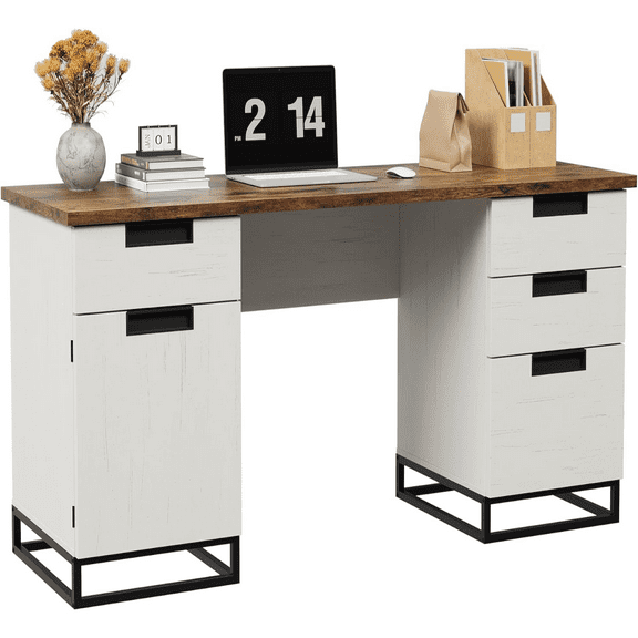 59" Executive Desk Farmhouse Computer Desk with Drawers and Cabinet Home Office Desk for Work & Writing