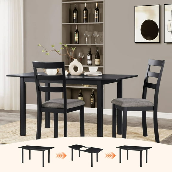 59'' Extendable Dining Table, Modern Kitchen Table for 4-8 People, Wooden Dining Room Table for Small Space, Black Finish