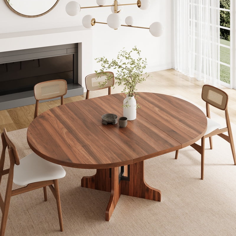 59" Extendable Round Dining Table for 4-8 , Modern Kitchen Oval Dining ...