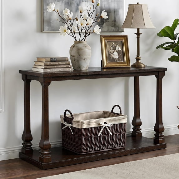 59" Farmhouse Console Table, Walnut Sofa Table with Storage Shelf, Rustic Entryway Table Behind Couch Accent Table for Living Room, Bedroom & Office