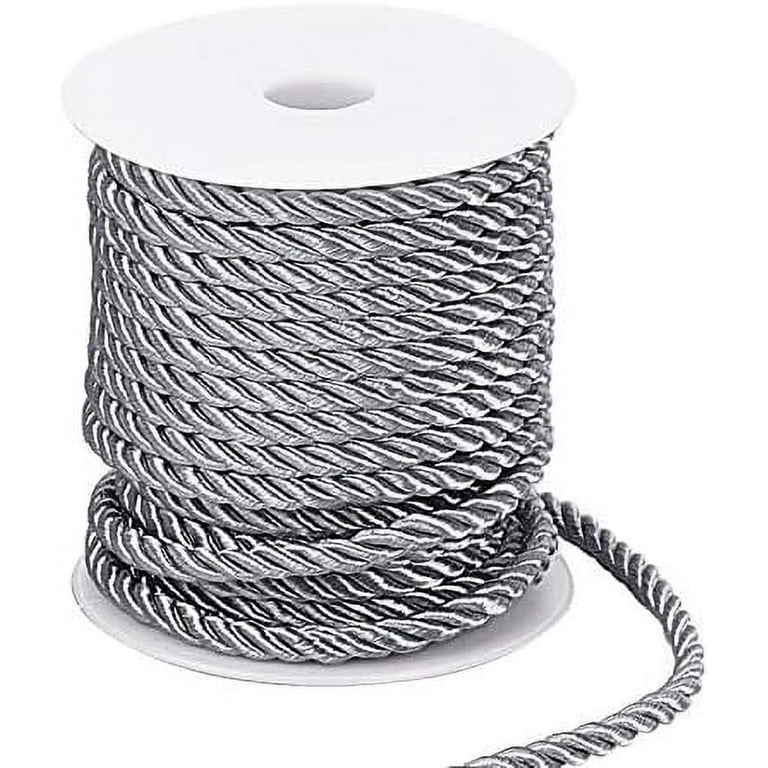 59 Feet 5mm Twisted Cord Rope Twisted Silk Ropes 3-Ply Decorative Rope  Polyester Twine Cord Satin Shiny Cord String Dark Gray