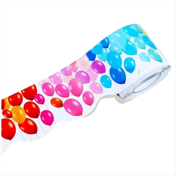 59 Feet Color Balloons Bulletin Board Borders, Scalloped Rolled Border Trim Stickers for Classroom, School, and Offices