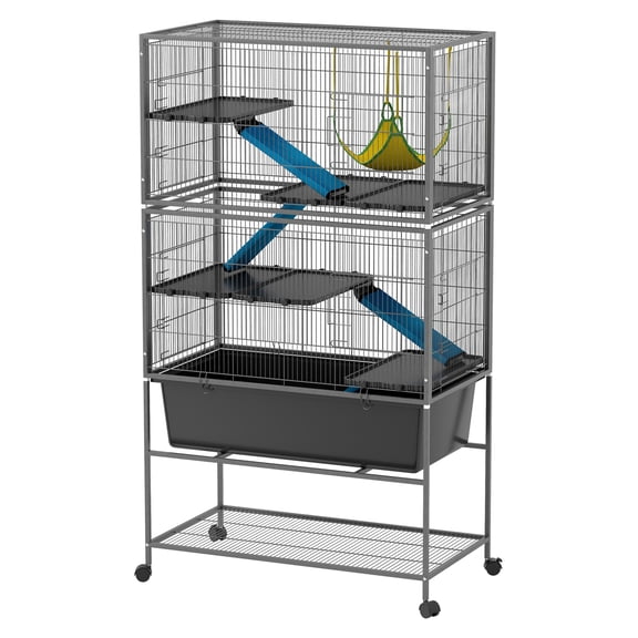 59" Ferret Cage 5-Level Small Animal Habitat, Rolling Bunny Cage with Deep Tray & Ramps, Dark Gray