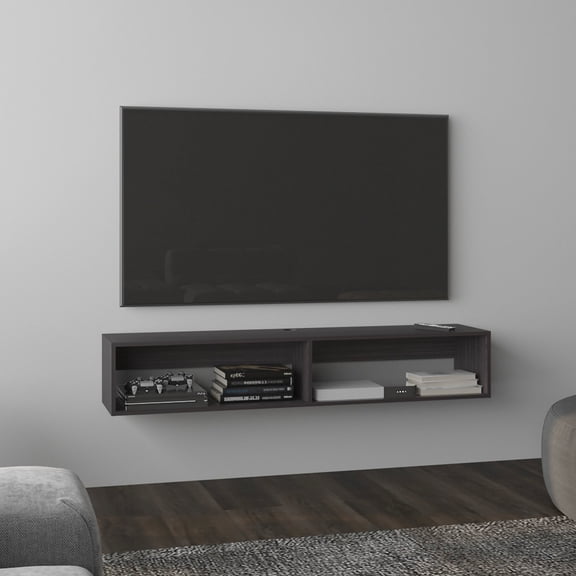 59" Floating TV Stand with Rectangular Shelves | For Primary Living Space | High-Quality MDF | Solve Cluttered Storage