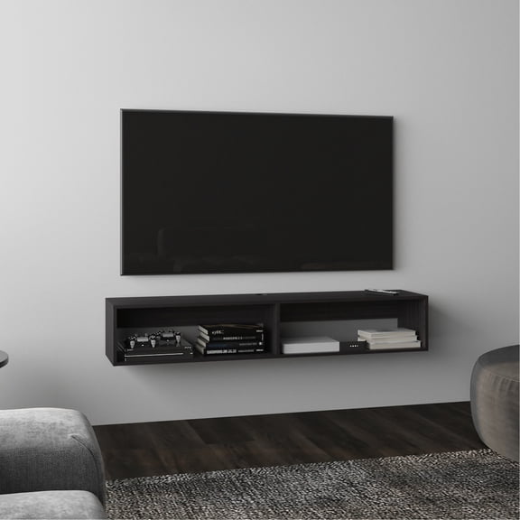 59" Floating TV Stand with Two Large Shelves | Multipurpose Furniture for Living Space | Offers a Modern Decor Solution