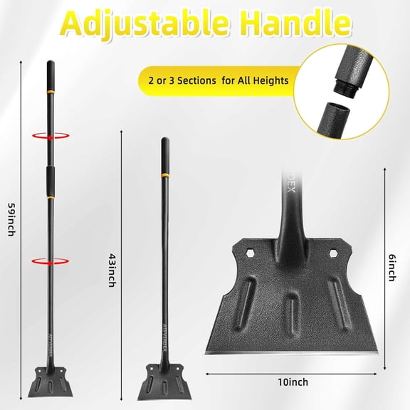 59" Floor Scraper, Heavy-Duty Flat Shovel, Garden Cleaning Shovel, Steel Long-Handled Ice Scraper for Driveway, Gardens and Outdoor Surfaces