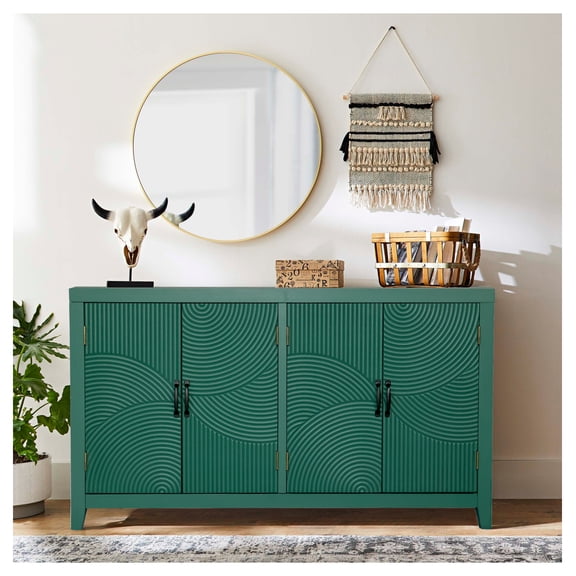 59"Green Accent Cabinet with 4 Doors, Century Modern Pantry Cabinet, Wood Buffet Cabinet, Media Cabinet, Console Cabinet, Cabinet for Entryway,