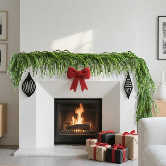 59 Inch Artificial Pine Needle Garland - Simulated Christmas Greenery Rattan for Winter Mantel, Tabletop & Porch Decoration, Festive Holiday Wreath Accent