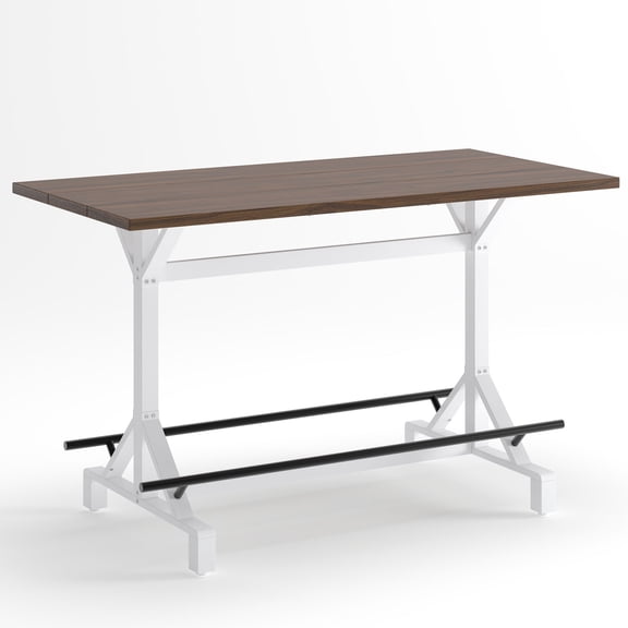59 Inch Bar Height Table with Footrest, Rectangular Wooden Top, Heavy Duty Metal Frame for Kitchen and Dining Room, Black White,Walnut