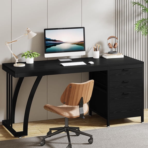 59 Inch Computer Desk with 3 Drawers, Reversible File Storage Desk Industrial Workstation for Home Office Rustic Brown