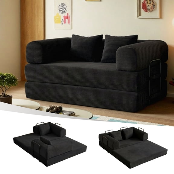 59 Inch Corduroy 5-in-1 Convertible Sofa Bed, Boneless Couch with Fixed Frame, Foldable Modular Futon for Small Spaces, Apartments & Living Rooms