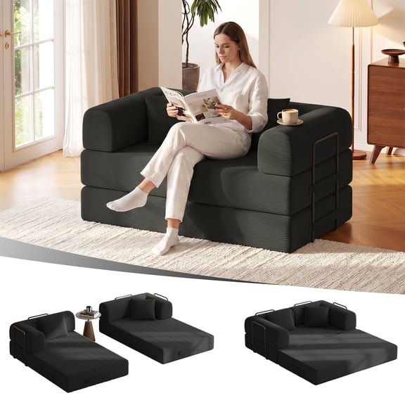 59in Convertible Sofa Bed Corduroy Boneless Couch Bed Foldable Sofa Bed Pull Out Bed Futon Sleeper Sofa No Assembly