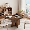 thumbnail image 1 of 59-Inch Extendable Round Dining Table for Dining Room, 4-6 People Farmhouse Oval Wood Expandable Kitchen Dinner Table with Heavy Cross Pedestal for Living Room, Apartment, Dark Brown Walnut, 1 of 7