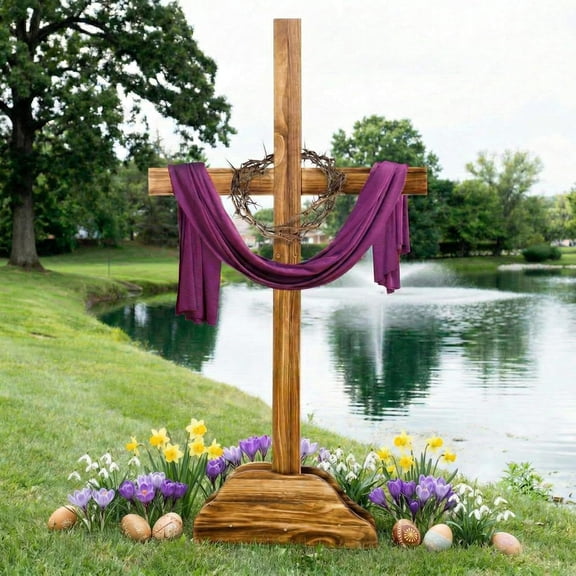 59 Inch Extra Large Easter Wood Cross Decoration Standing Cross Jesus Christ Catholic Crafted He Is Risen Outdoor Decor for Party Wedding Christmas Communion Church