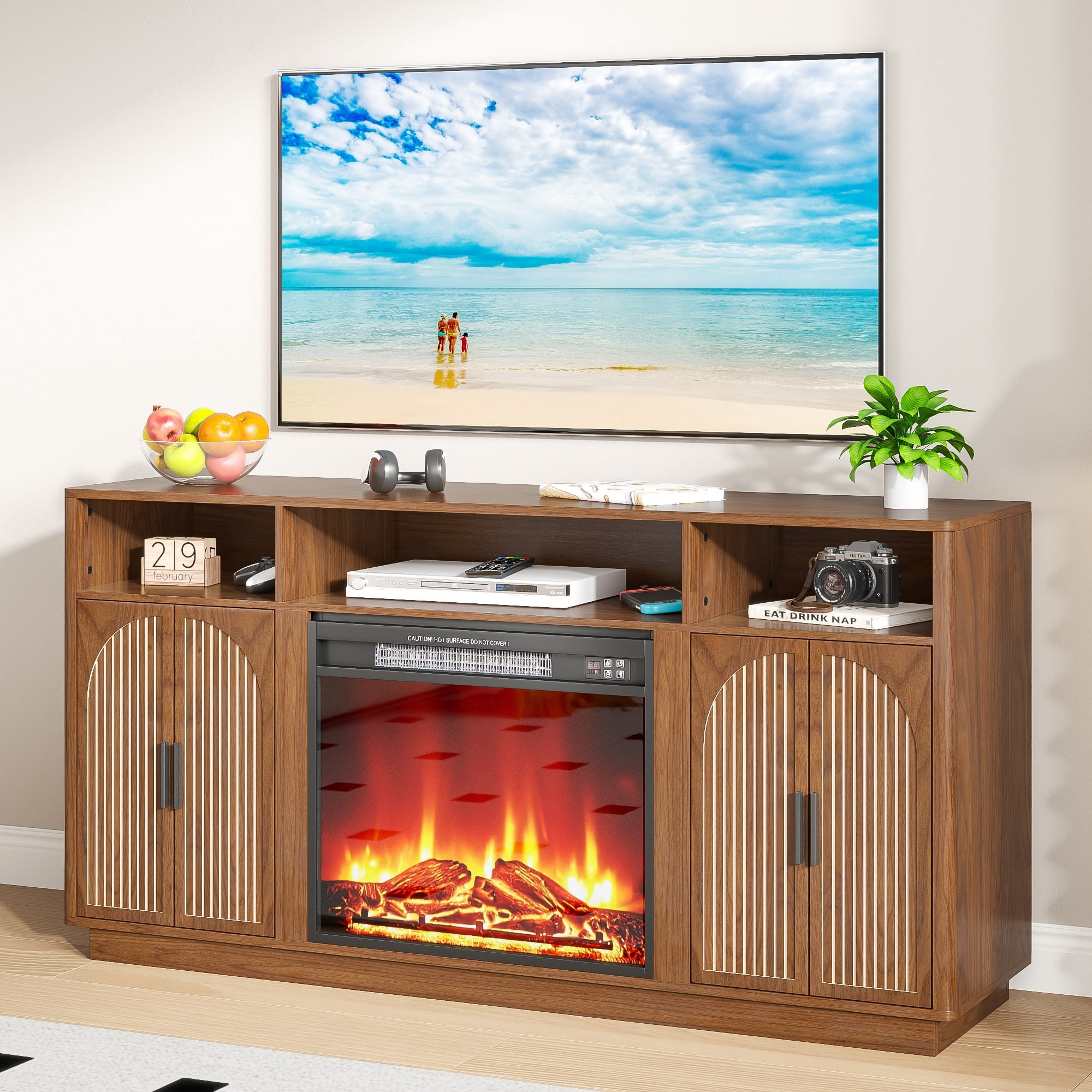 59 Inch Fireplace TV Stand, Modern Entertainment Center for TVs up to 65", TV Console for Living Room, Bedroom