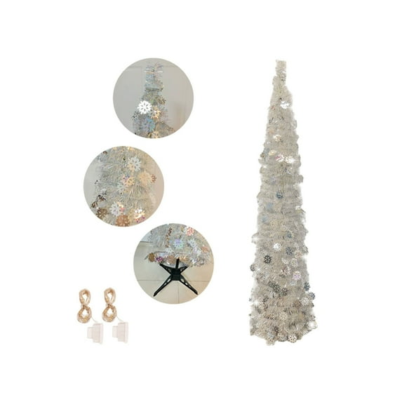 59 Inch Foldable Christmas Tree with LED Lights, Portable PVC Metal Frame Christmas Tree Decor with Warm White Lights for Indoor Outdoor Holiday Party Decoration