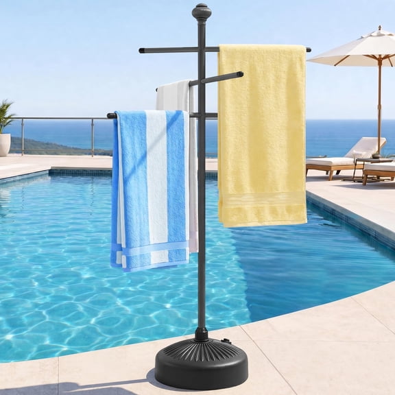 59 Inch Grey Aluminum Towel Holder for Patio, Hot Tub & Spa