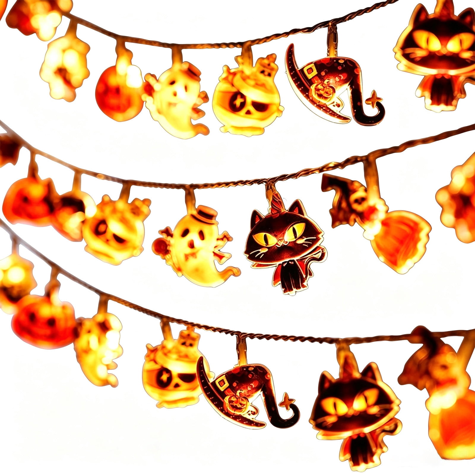 59 Inch Halloween LED String Lights, Battery Operated Cat Pumpkin Ghost Decorative Lights for Indoor Hanging Party Mantel Window Holiday Home Decor