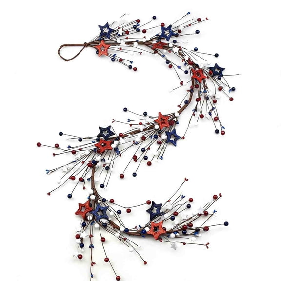 59 Inch Independence Day Star Berry Garland Artificial Red White Blue Tinsel Vine For Patriotic Party Home Decor