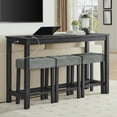 thumbnail image 1 of 59 Inch Industrial Bar Table Set with Power Outlet 3 Padded Stools Solid Wood Console Table for Living Room Dining Room Black, 1 of 8