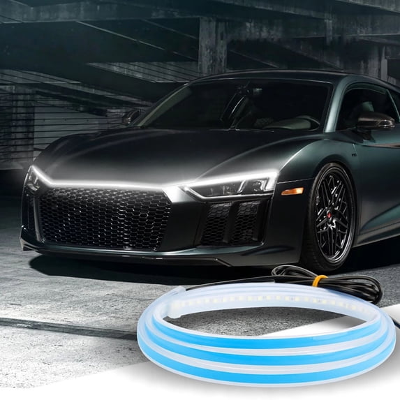 59-Inch LED Car Hood Daytime Running Light Strips - Neon Exterior Car Lights, Waterproof DRL Strip Lights for Auto Front Grille Decor & Safety