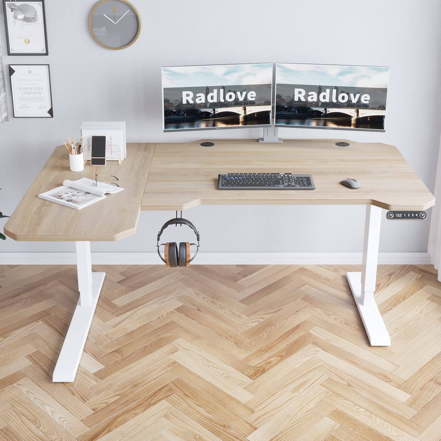 59-Inch Large Electric Height Adjustable Computer L-Shaped Desk with ...