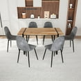 thumbnail image 1 of 59 Inch MDF Natural Wood Dining Table Set with Modern Suede Chairs Medieval Kitchen Style Black Metal Base 8 Piece Grey, 1 of 9