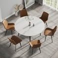 thumbnail image 1 of 59-Inch Round Marble Dining Table, 6-Person Capacity, White Modern Dining Table with Metal Base for Kitchen, 1 of 9