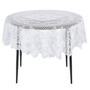 59 Inch Round White Lace Tablecloth, Elegant Table Cover for Wedding Reception and Vintage-Style Decor