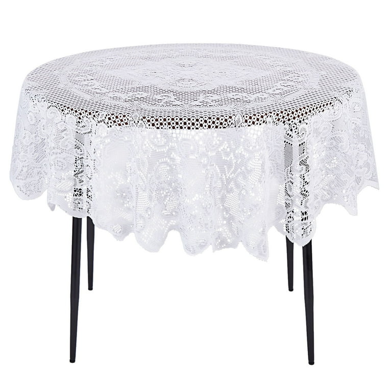 59 Inch Round White Lace Tablecloth Elegant Table Cover for Wedding Reception and Vintage Style Decor