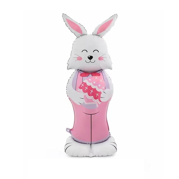 59-Inch Self-Standing Easter Bunny Balloon, Large Inflatable Rabbit with Carrot & Egg for Party Decor, Tall Aluminum Film Mylar Balloon for Garden, Patio & Indoor Celebration, Pink