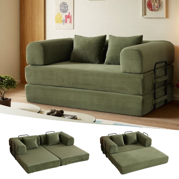 59 Inch Soft Corduroy 5-in-1 Convertible Sofa Bed, Boneless Couch with Fixed Frame, Foldable Modular Futon for Small Spaces, Apartments & Living Rooms