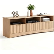 59 Inch TV Stand for TVs Up to 65 Inch, Modern Fluted Entertainment Center with 3 Drawers and Open Shelves, Wood Media Console for Living Room Bedroom
