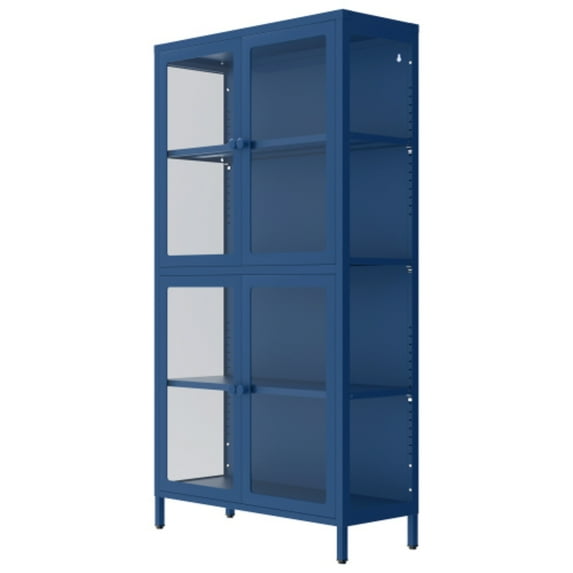 59 Inch Tall Bookcase Storage Cabinet with 2 Glass Doors for Dining Room Living Room Home Office,Blue