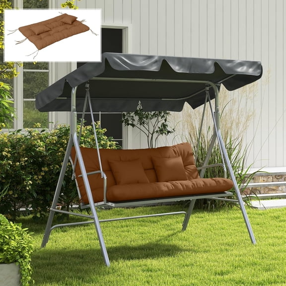 59 Inch Tufted Bench Cushion Set with 2 Throw Pillows, Tan Outdoor  Furniture Replacement Seat and Back Pad for Porch Swing Garden