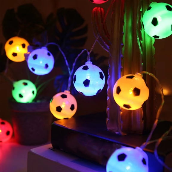 59 Inch World Football Cup Decorative LED Light String with Colorful Soccer Ball Design, Battery Operated Lights for Room Bar Theme Party, Indoor Holiday Decoration