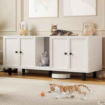 59 Inches Cat Litter Box Enclosure for 2 Cats, Hidden Litter Boxes Furniture with Cat Scratch Pad, Large Indoor Pet House with Double Room, Wooden TV Stand Side Table,