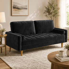 Neche Sofa for Living Room,Solid Wood Foot, 2 Seater Small Modern Loveseat Couch in a Box - Black