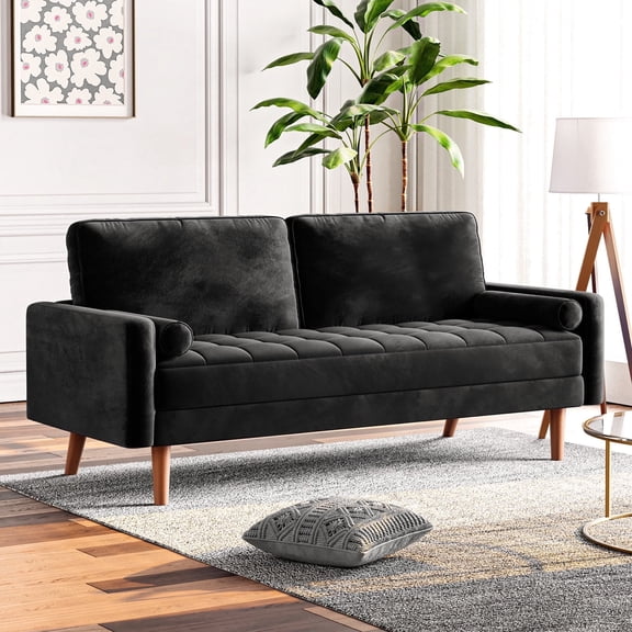 Neche Sofa for Living Room,Solid Wood Foot, 2 Seater Small Modern Loveseat Couch in a Box - Black