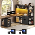 thumbnail image 1 of 59" L Shaped Standing Desk with 3 Drawers and Open Storage Shelves, Corner Computer Desk with LED Lights for Home Office, 1 of 7