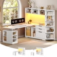 thumbnail image 1 of 59" L Shaped Standing Desk with 3 Drawers and Open Storage Shelves, Corner Computer Desk with LED Lights for Home Office, 1 of 5